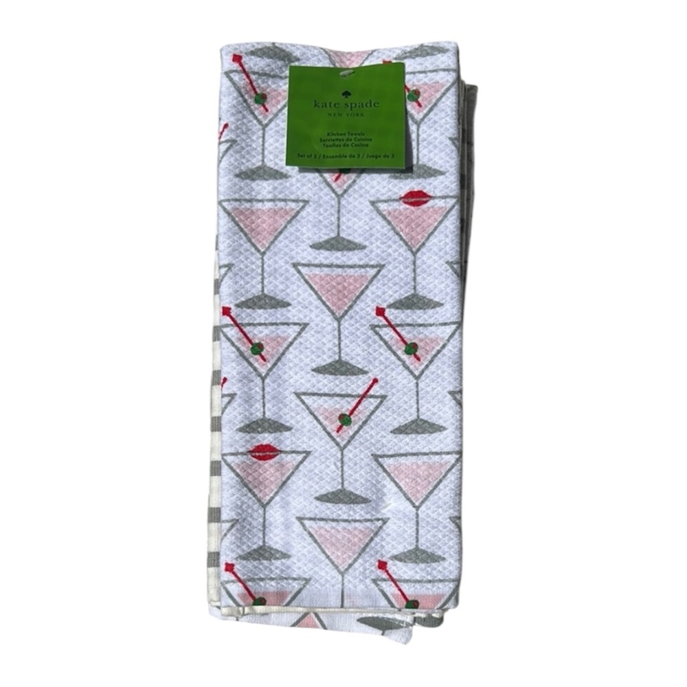 Kate Spade Martini Print Towel Set of Three NWT